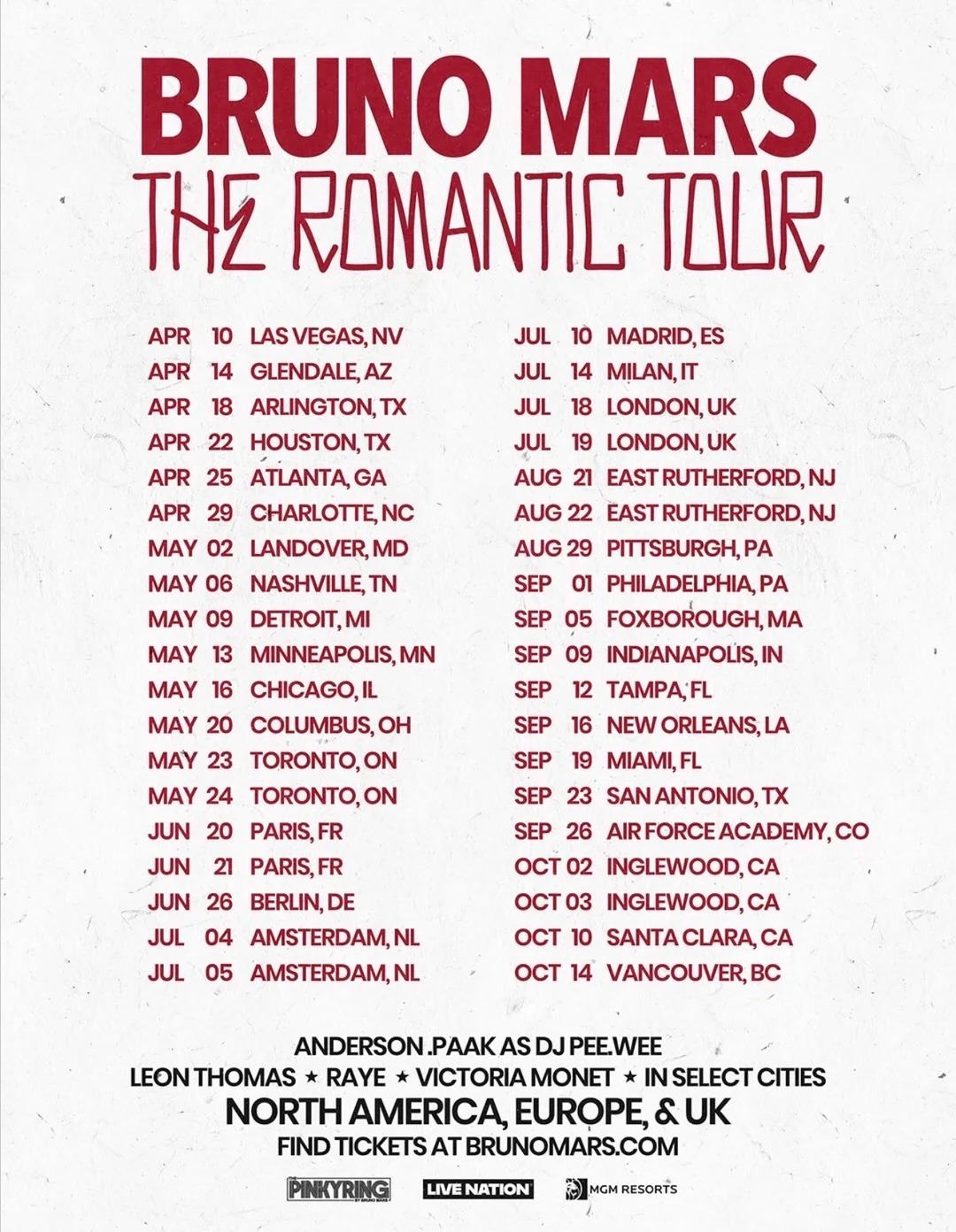 火星哥2026美国演唱会